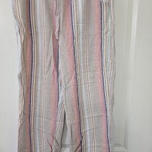 Dash Linen Blend Cropped Flowy Boho Striped Pink and Blue Pants SZ L EUC